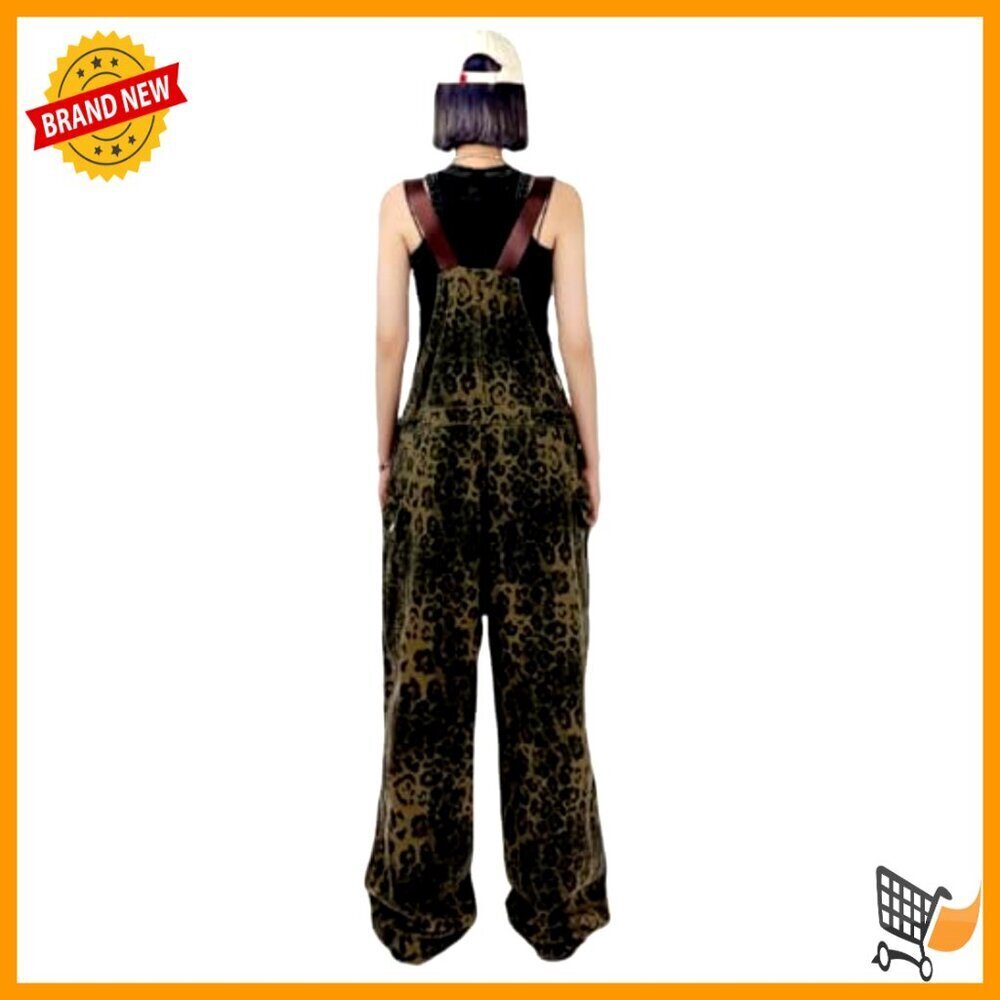 Y2K Leopard Print Wide Leg Jumpsuit Retro Streetwear Baggy Overall - Picture 3 of 7